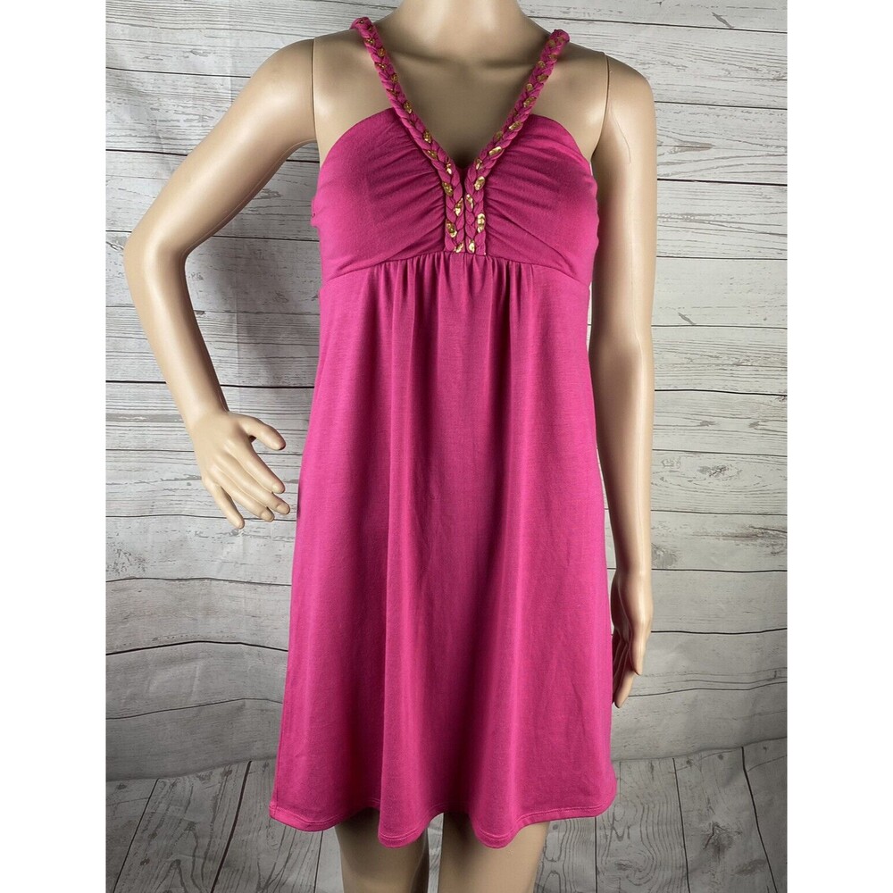 Speechless Love Sundress Juniors Small Bright Pink Gold Sequin Braided Straps